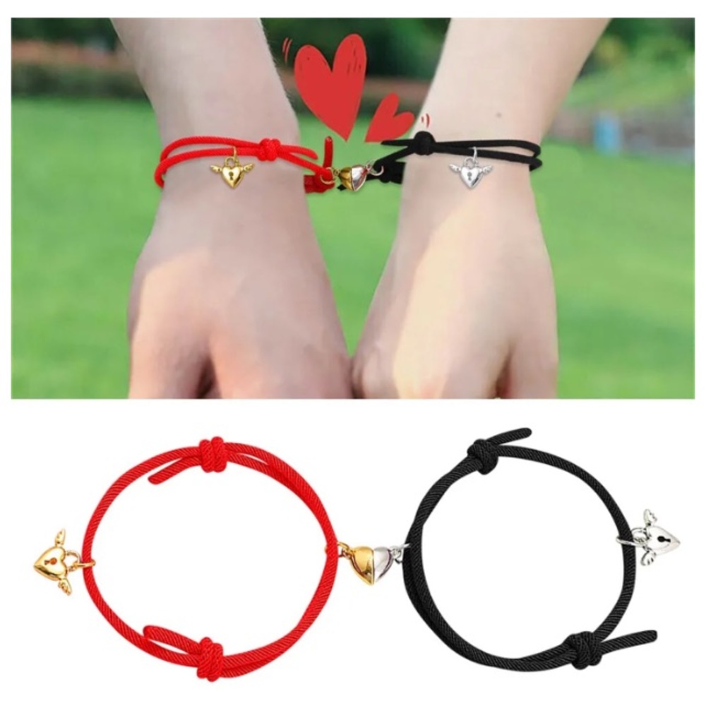 A Pair Of Couple Bracelet Set Woman’s Men’s Love Angel Wings Magnet Bracelet